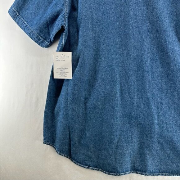 Vtg Quizz Again Jeans Denim Shirt Women XL Short Sleeve Button Up Patriotic Blue - Picture 8 of 10